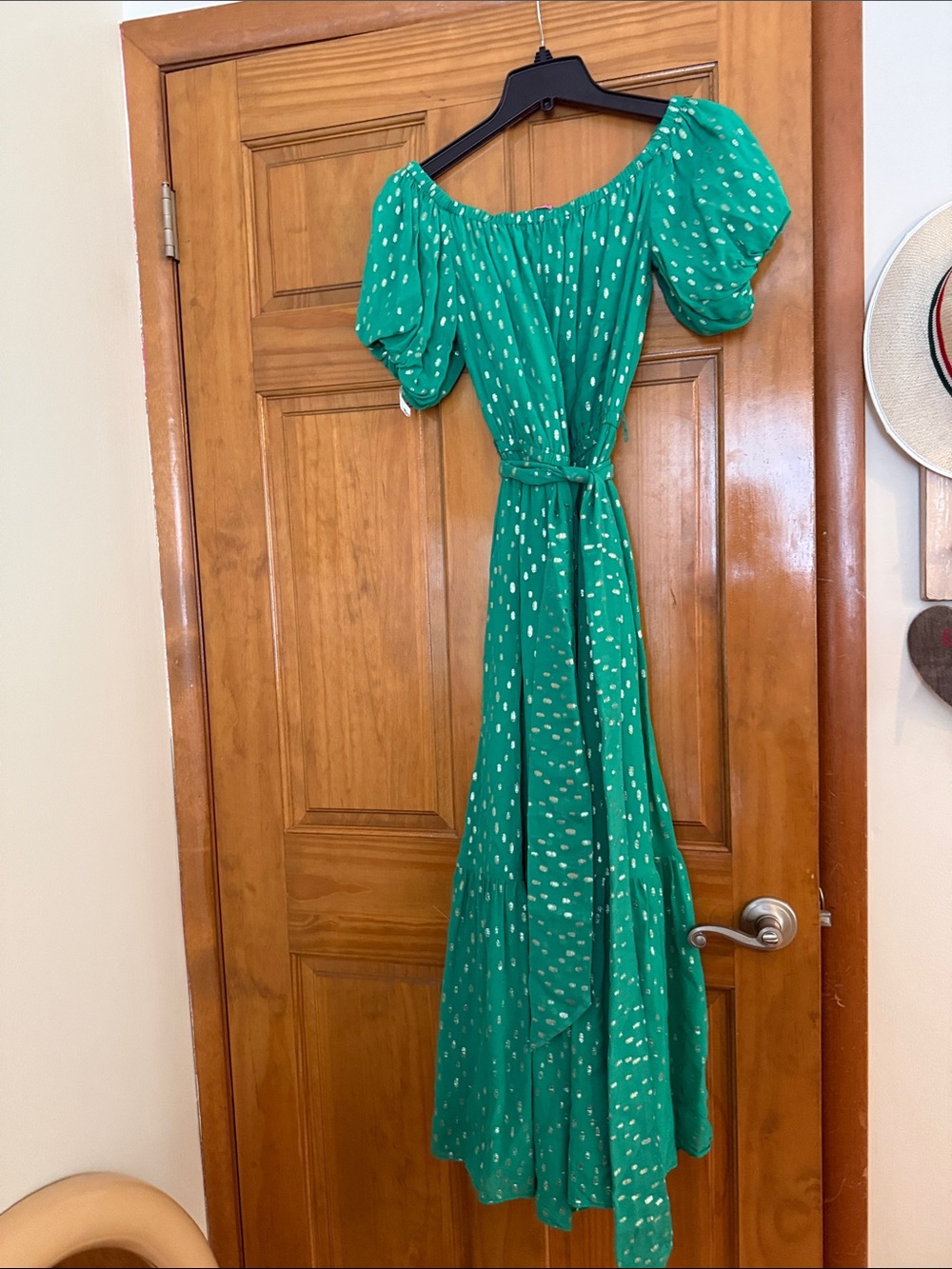 Lily Pulitzer Green Off-Shoulder Maxi Dress with Belt